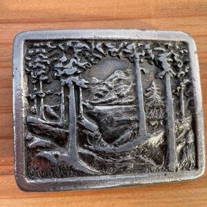 Vintage Forest Scene Belt Buckle